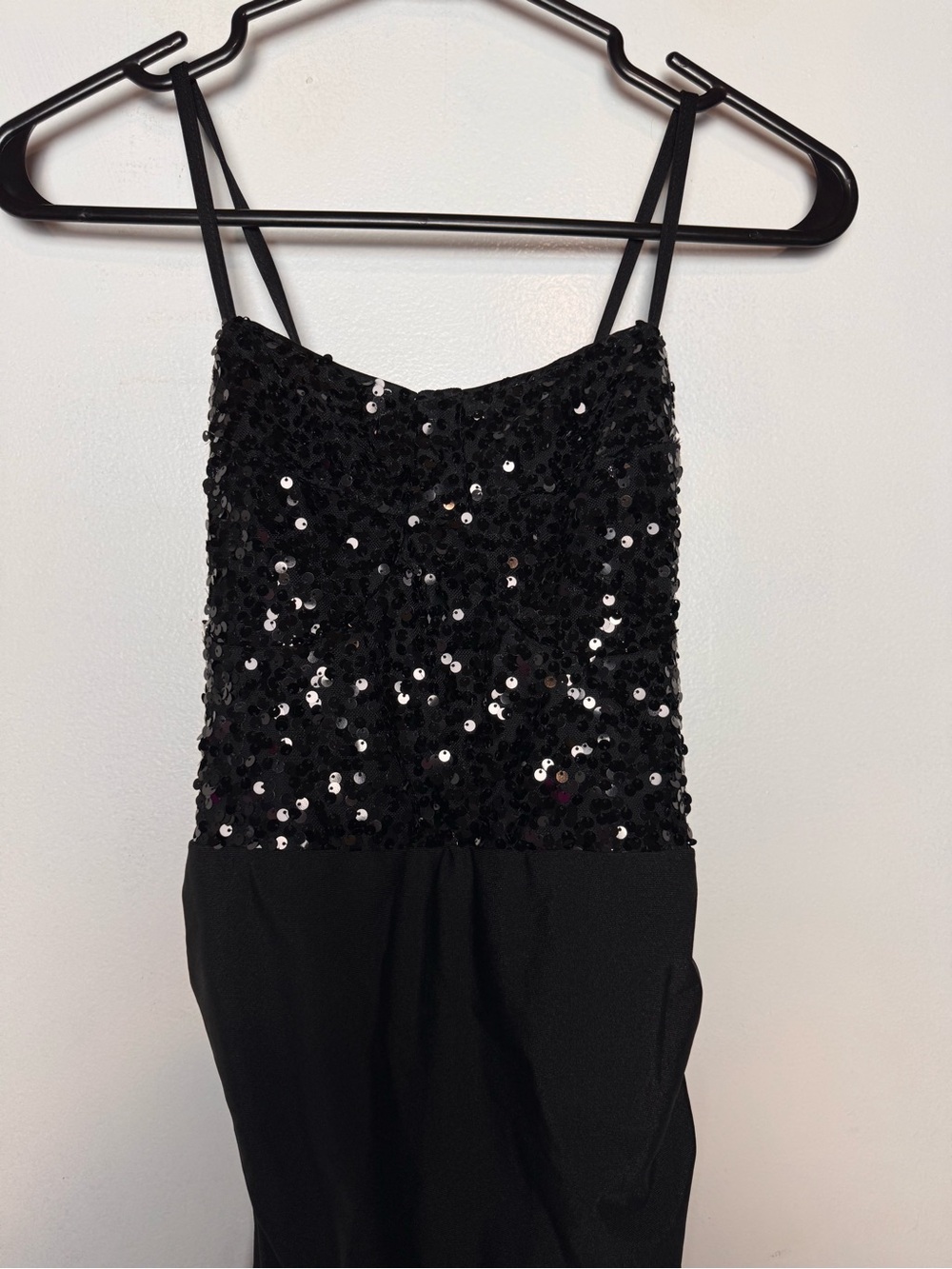 Black long ruched dress with sequin detail